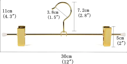 Vista 2 de Amber Home Paquete de 10 perchas de metal dorado brillante de 12 pulgadas para pantalones, resistentes para pantalones con 2 clips antideslizantes