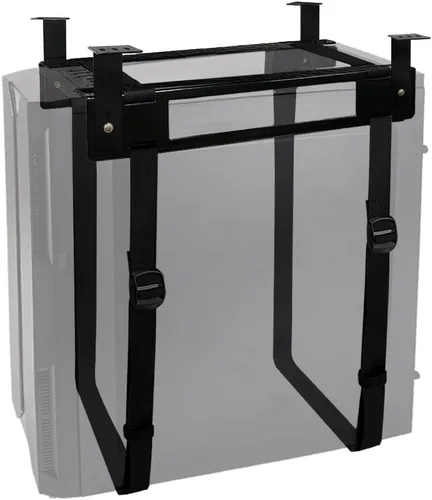 Vista 7 de Soporte de PC para debajo del escritorio con esponja antiarañazos, soporte ajustable para CPU para torre de computadora (negro, fijo)
