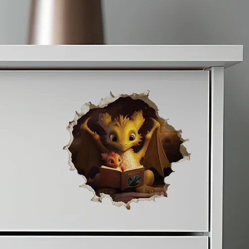 Vista 7 de Adhesivo de pared con agujero de ratón en 3D para padres e hijos con diseño de dragón