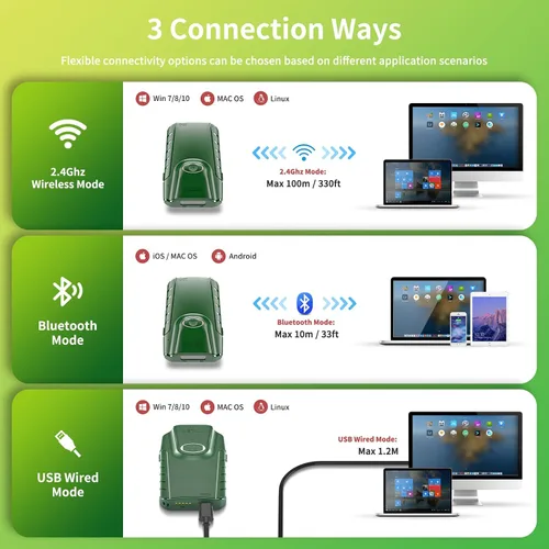 Vista 6 de NETUM Escáner de código de barras Bluetooth 1D, lector de código de barras CCD portátil pequeño 3 en 1, lector de código de barras CCD automático