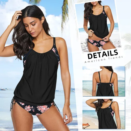 Vista 2 de American Trends Trajes de baño tankini para mujer, de dos piezas, camiseta deportiva sin mangas con pantalones cortos, traje de baño modesto