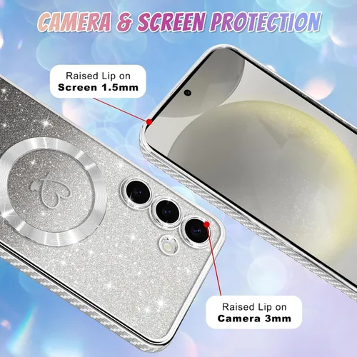 Vista 390 de Bonoma - Funda compatible con Samsung Galaxy S21 Plus, diseño de corazón con purpurina, color rosa Support for MagSafe, Plating Magnetic Case TPU