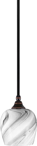 Vista 106 de Toltec Lighting Tallo Colgado Mini colgante, acabado de cobre negro, 3.5" cuadrado humo burbuja vidrio