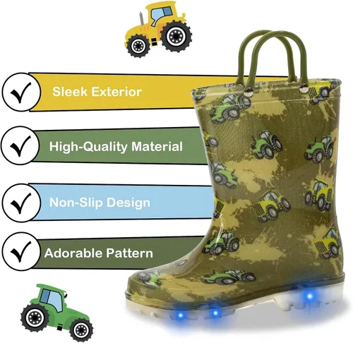Vista 2 de Botas de lluvia para niños y niñas, botas impermeables con asas