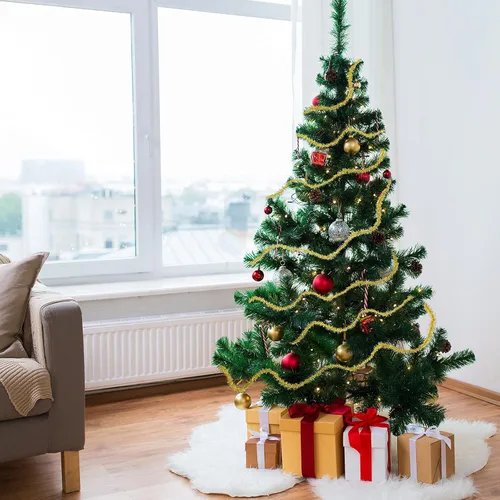 Vista 7 de Syhood Guirnalda de oropel de Navidad de 210 pies con purpurina fina, guirnalda metálica de oropel para festividades, decoración para árbol