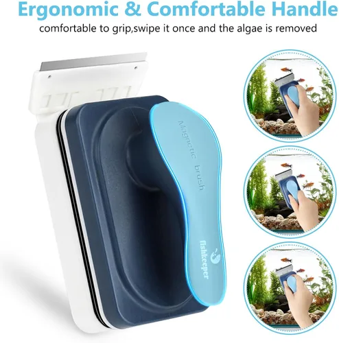 Vista 5 de fishkeeper Limpiador magnético de vidrio para acuario, herramienta de limpieza con imán de algas para pecera, con raspador de algas para acuarios