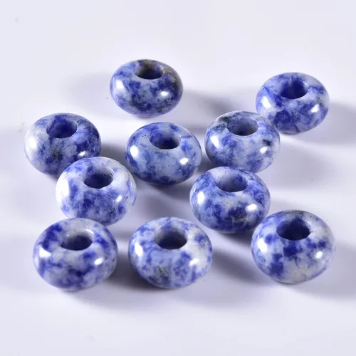 Vista 2 de Cuentas de piedra natural de agujero grande (0.23 a 0.236 pulgadas) pulidas Rondelle cuentas de piedras preciosas europeas para pulseras de dijes