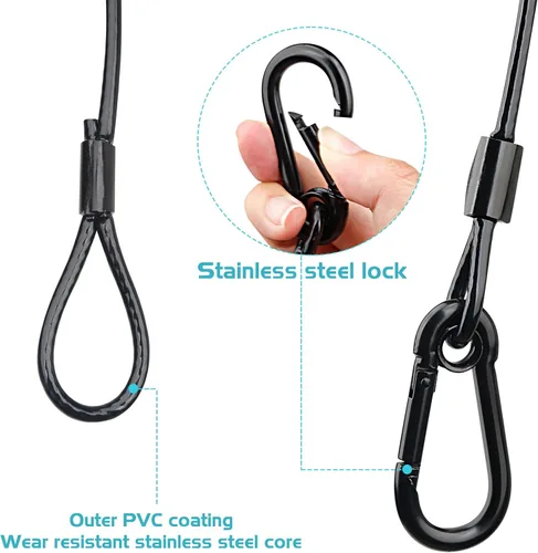Vista 3 de Cable de seguridad de iluminación con bucles (paquete de 6), cable de seguridad de luz de etapa de carga de 55.1 lbs, cadena de seguridad negra
