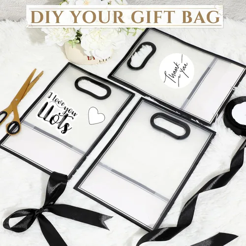 Vista 3 de Aliceset - Bolsa de regalo de plástico transparente con asas, color negro, 12
