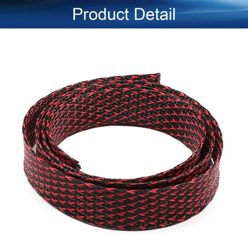 Vista 3 de Bettomshin 1 funda de organización de cables de 3.28 pies (3.3 ft), protector de cable PET negro y rojo, protector de cable PET de 0.98 pulgadas