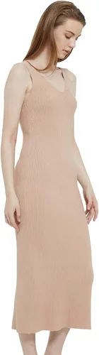 Vista 9 de RZIV Vestido de suéter sin mangas para mujer, de punto, delgado, con cuello en V, ajustado, elástico, ajustado