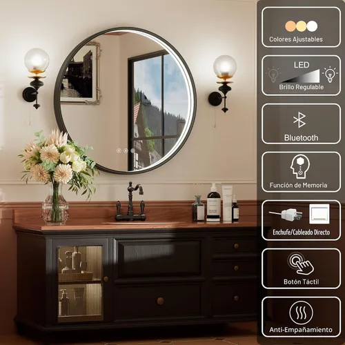 Vista 6 de Espejo de baño LED Bluetooth de 20 pulgadas con antivaho