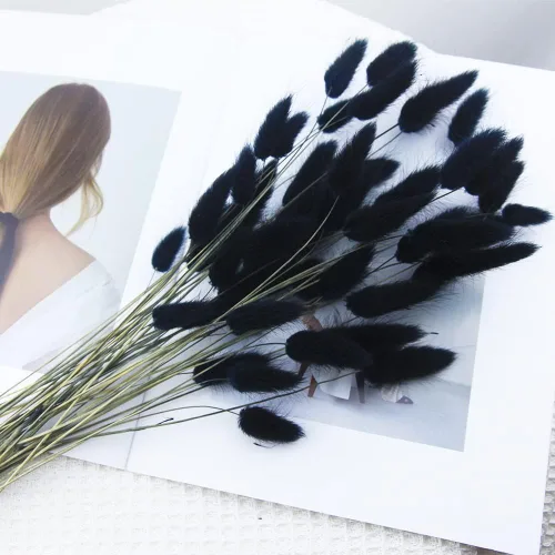 Vista 3 de 60 piezas Flores de Cola de Conejo Secas Hierba Negra de las Pampas Arreglo Floral Natural Seco Flores Secas para Halloween Navidad Decoración Boho