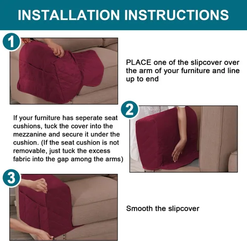 Vista 6 de Fundas impermeables para reposabrazos para sillas reclinables y sofás, fundas antideslizantes con bolsillo lateral, protector de brazo para Borgoña