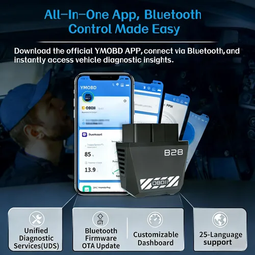 Vista 3 de Escáner inalámbrico Bluetooth OBD2, lector de código automático con reinicio de luz del motor de verificación, datos en vivo y preparación I/M