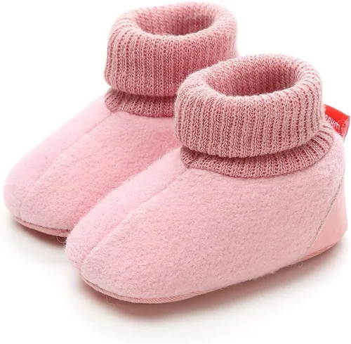 Vista 4 de myppgg Botines de forro polar para bebé y niña, para recién nacidos, acogedores, calcetines cálidos de invierno, antideslizantes, suela suave