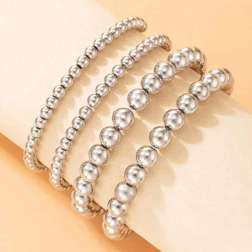 Vista 4 de Xerling 4 pulseras de cuentas doradas para mujer, pulseras de cadena de bolas de estrellas para adolescentes y niñas, pulsera elástica elástica