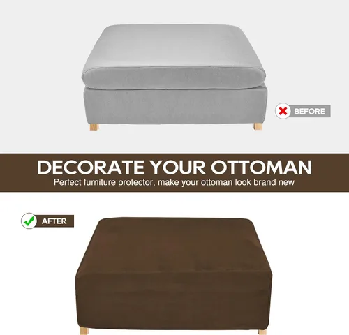 Vista 4 de NeColorLife Funda otomana cuadrada de terciopelo para otomana, funda gruesa y elástica para reposapiés (tamaño pequeño, marrón)