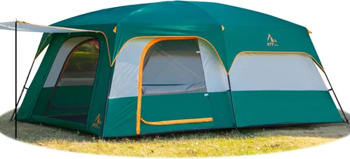 Vista 13 de KTT Extra Large Tent 8-10-12-14 Person(A),Family Cabin Tents,2 Rooms,3 Doors and 3 Windows with Mesh,Straight Wall,Waterproof,Double Layer,Big Tent