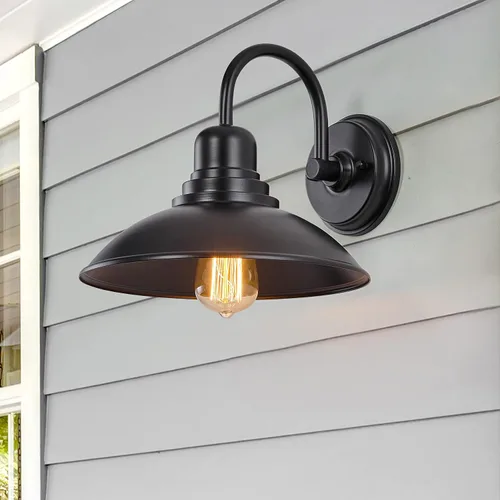 Vista 3 de GOLDHILL Luz de Granero Exterior Negra con Cuello de Ganso, Luces de Tocador de Estilo Granja con Base E26, Luces Exteriores Redondas para Casa