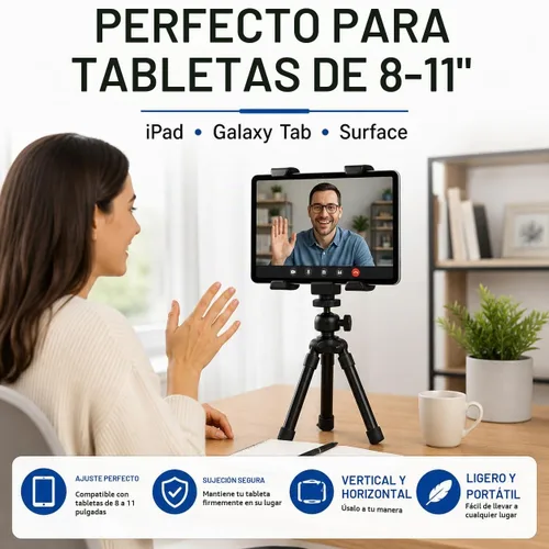 Vista 2 de Acuvar Soporte universal de trípode para tableta, adaptador de soporte ajustable para iPad, Samsung Galaxy Tab y Surface, se adapta a tabletas de 8