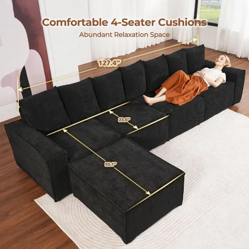 Vista 3 de CAODOC Luxuly - Juego de sofá modular de pana en forma de U, sofá modular reversible, 125 pulgadas de ancho, sofá modular de 6 asientos con otomana