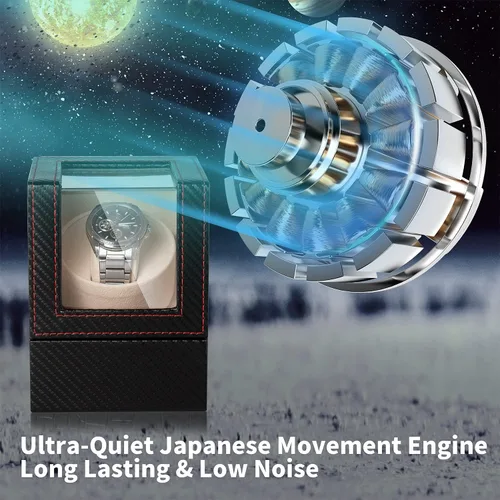 Vista 4 de Enrollador automático de reloj individual para relojes automáticos, caja giratoria de reloj con motor silencioso japonés, adaptador de CA o funciona
