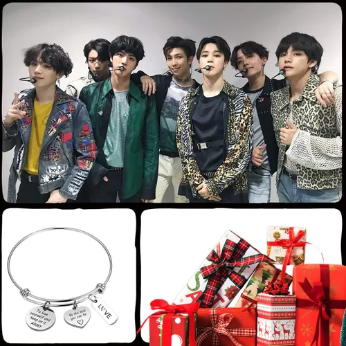 Vista 5 de LACAKU - Pulsera para niño, Kpop, BTS, Bangtan, dijes con textos en inglés, amarte a ti mismo, A.R.M.Y, regalo de joyería para niños, acero