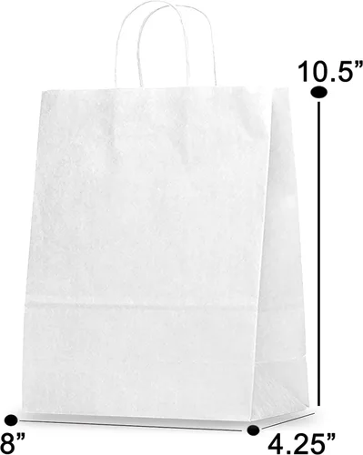 Vista 2 de Kraft Paper Bags with Twisted Handles-8x4.25x10.5 inches, Bulk Multiuse Solid Print Bags, Perfect for Any Occasion, 50 Pack, White