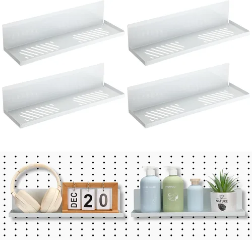 Vista 9 de Therwen Paquete de 4 estantes magnéticos para tablero de clavijas, organizador de pared, estante de metal con bandeja de acero, accesorios