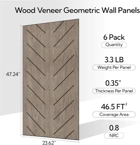 Vista 2 de Olanglab Paneles de pared acústicos de chapa de madera, paquete de 6, paneles de pared absorbentes de sonido de 23.6 x 47.2 pulgadas para decoración