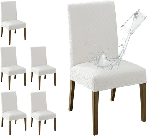 Vista 43 de MOSAYT Juego de 2 fundas para sillas de comedor 100% impermeables, súper ajuste elástico jacquard Parson, fundas extraíbles y lavables para sillas