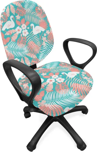 Vista 68 de Lunarable Funda para silla de oficina tribal, diseño azteca, nativo americano, geométrico, simbolismo étnico con espirales de triángulos, elástico