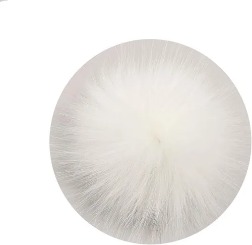 Vista 5 de Paquete de 6 pompones de piel de zorro sintética de 3.9 pulgadas/3.9 in, pompón peludo con lazo elástico para hacer punto, manualidades, sombrero