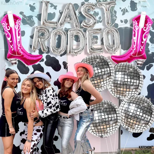 Vista 8 de KatchOn, Juego de 15 globos de rodeo – plata, bola de discoteca, botas de vaquera, despedida de soltera, boda, decoraciones de cumpleaños