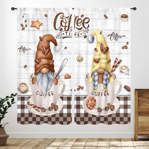 Vista 18 de Cortinas de cocina rústicas, color negro y blanco, tablón de madera con cuchillo y cuchara para barra, bolsillo para barra, tratamiento de ventana