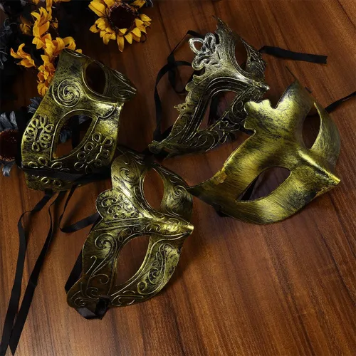 Vista 9 de Amosfun 4 piezas de máscara de mascarada, máscara griega romana vintage, máscara para fiesta veneciana, Halloween, cosplay, máscara para hombres