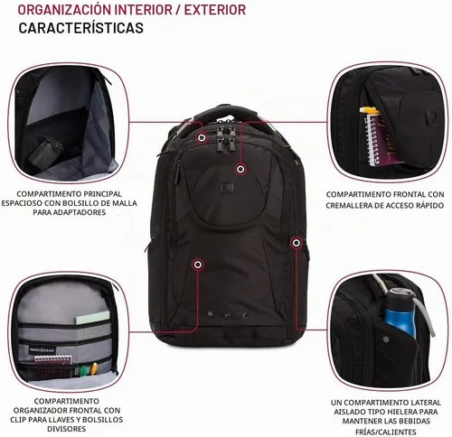 Vista 5 de SwissGear Mochila para laptop, Negro, 17 pulg.