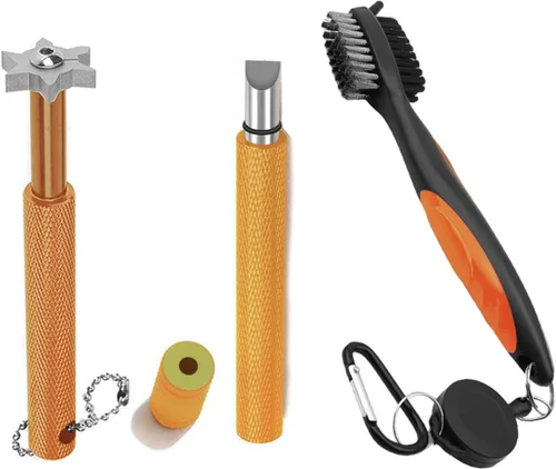 Vista 10 de VIPMOON Golf Club Cleaner Kit, 2 Pcs Groove Sharpener Regrooving Tool and 1 Pcs Retractable Club Cleaner Brush, Portable Groove Sharpener Tool for
