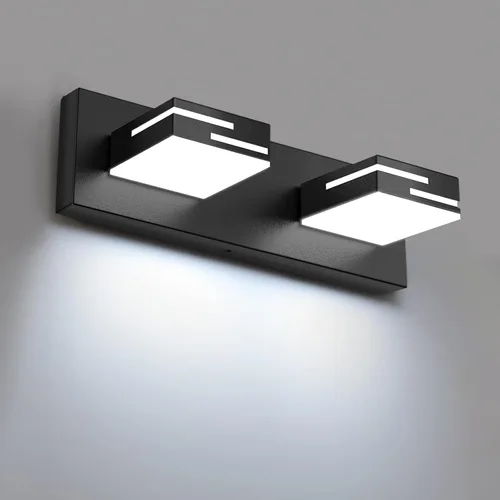 Vista 9 de Lámparas LED modernas para tocador de baño, 2 luces regulables de 15 pulgadas, color negro mate, para accesorios de iluminación de baño sobre