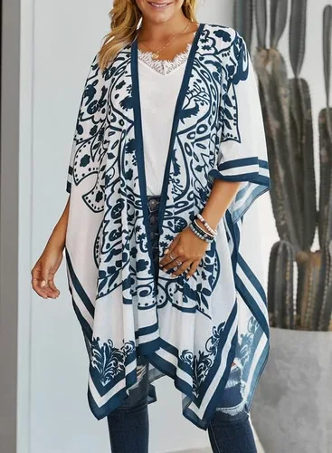 Vista 8 de Cárdigan tipo kimono Dokotoo, moda informal para mujer, salida de baño holgada y estampada, con borlas