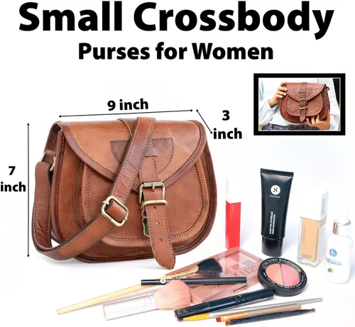 Vista 4 de Bolso de cuero marrón vintage para mujer, bolso cruzado de piel auténtica, bolso cruzado de cuero marrón envejecido para mujer, 9 pulgadas