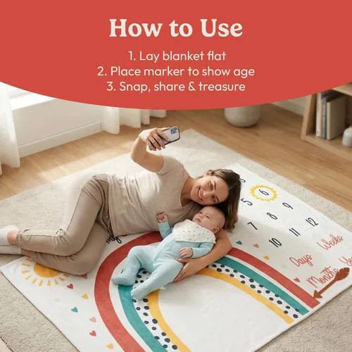 Vista 3 de Manta mensual de hito para bebé Bliss n' Baby para niña - 152,4x101,6 cm - Manta antiarrugas para recién nacido con tabla de crecimiento - Lavable