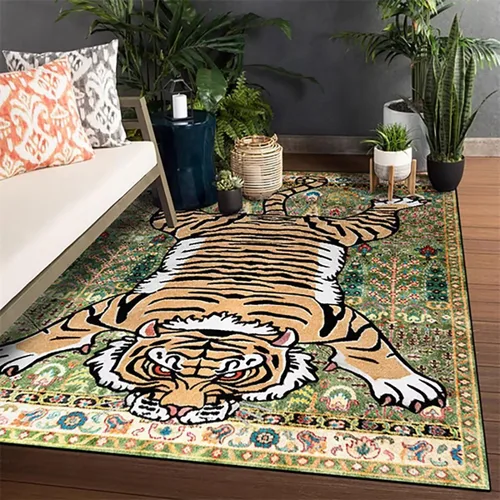 Vista 26 de Alfombra vintage de estilo bohemio con diseño de tigre para puerta de baño, 2 x 3 pies, alfombra pequeña para dormitorio, lavable, tapete de tigre