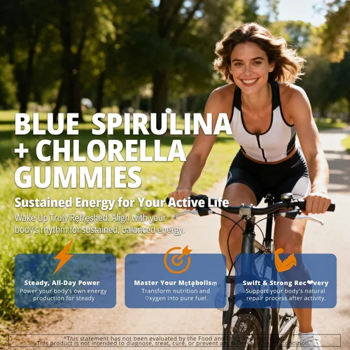 Vista 4 de Gomitas orgánicas de espirulina azul Chlorella, superalimentos y excelente fuente de alta ficocianina vegana, clorofila, complejo B, minerales