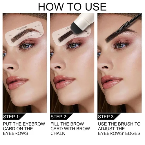 Vista 4 de FOCALLURE Kit de sellos de cejas y plantillas para cejas, 24 formas reutilizables para cejas, polvo de cejas a prueba de sudor, de larga duración