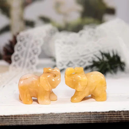 Vista 4 de Pequeña estatua de cristal de elefante tallada a mano, decoración de escultura de animal guardián de oficina en casa, 1.5 pulgadas, jade amarillo