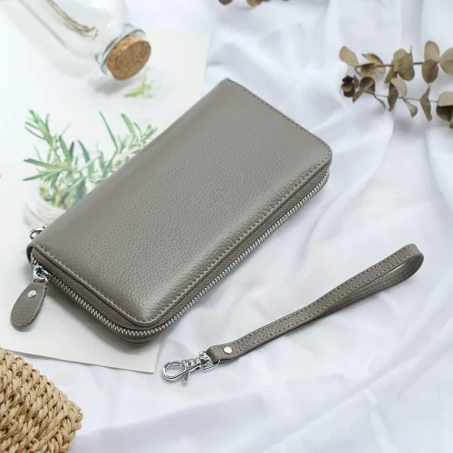 Vista 6 de Moflycom - Cartera de cuero genuino para mujer, con cierre y seguridad RFID