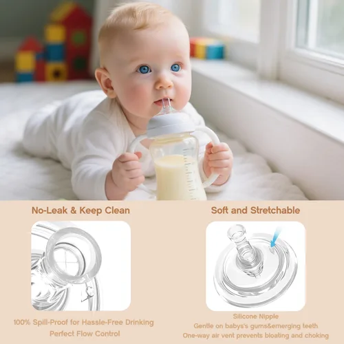 Vista 4 de Kit de conversión de vasos para sorber de paja para biberones de cuello ancho Dr Browns, kit de transición de tazas para sorber con parte superior