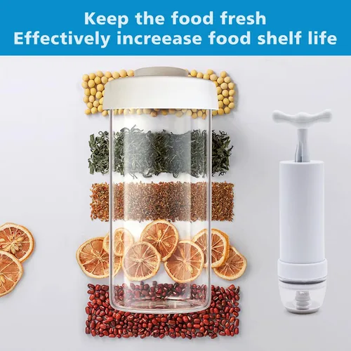 Vista 3 de Sellador al vacío para tarros Mason y manguera de accesorios compatible con sellador al vacío FoodSaver, bomba de mano portátil para frascos de boca